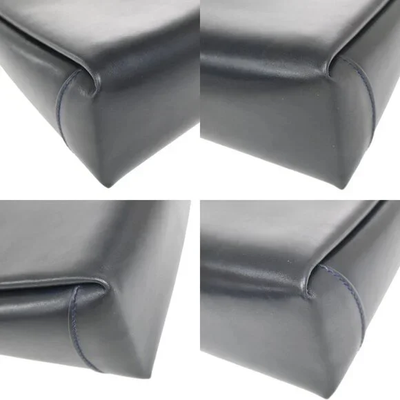 GUCCI Logo Shoulder Hand Bag Leather Navy Blue GHW Italy 35KB070